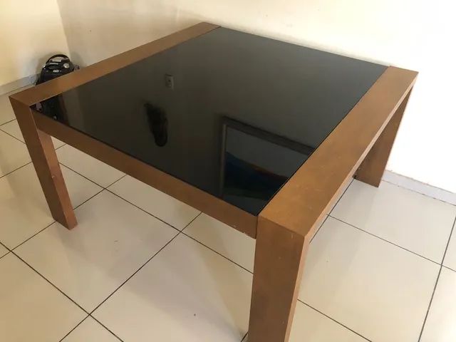 Mesa de madeira quadrada com tampo de vidro em blindex preto  - Foto 3