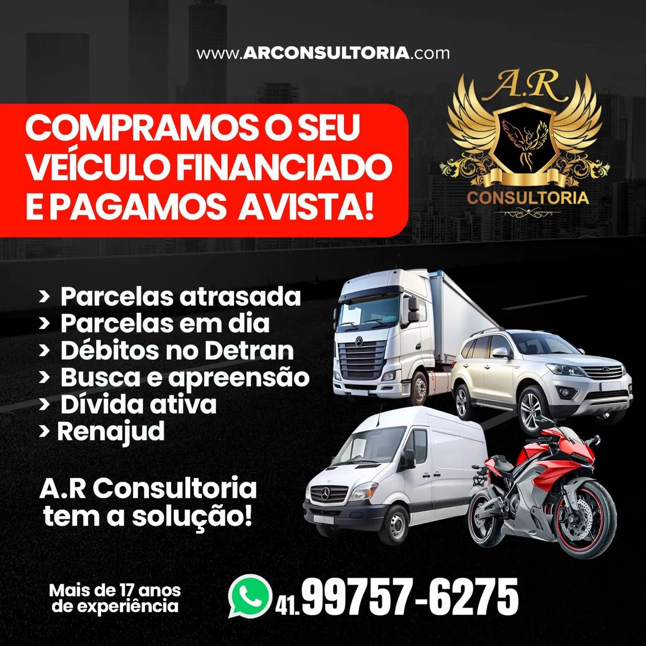 COMPRAMOS SEU VEÍCULO COM FINANCIAMENTO ATRASADO E DÉBITO NO DETRAN!!!