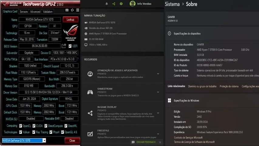 Pc Gamer Ryzen 7 3700X GTX 1070 8GB - Completo - Até 12 X 328,00 - Foto 3