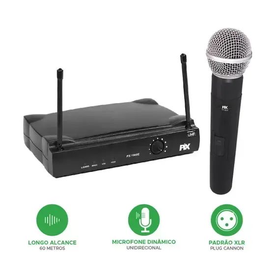 Microfone Sem Fio Longa Distância 60 Metros 566,00 Mhz - Pix Cor Preto - Foto 2