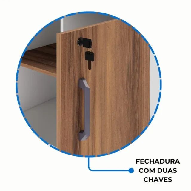 Armário Baixo Credenza 1,20x0,73x0,45m Nogal Sevilha/Branco Moderno Funcional 34312 - Foto 3