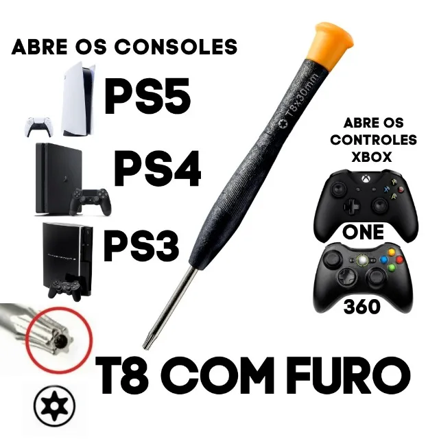 Chave Torx T8 Com Furo para Abrir Consoles e Controles - Reforçada