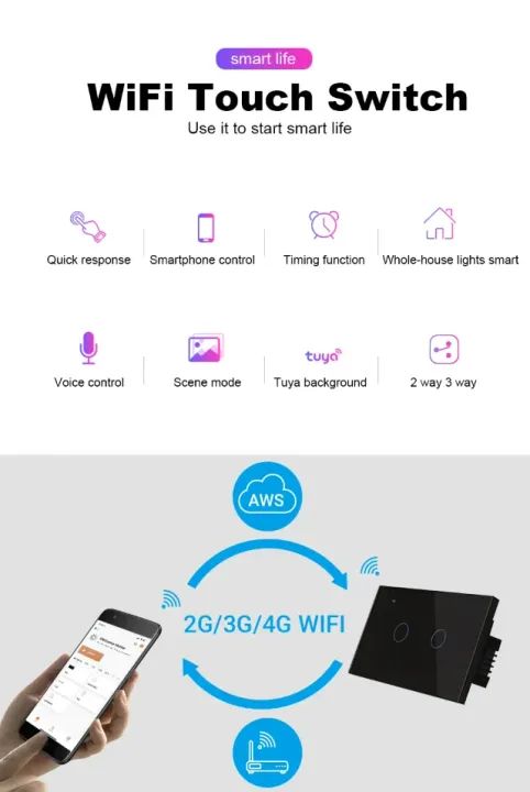 Interruptor inteligente (smart switch) 4x2, branco, 3 botões, touch, Wifi, Tuya/Smart Life - Foto 2
