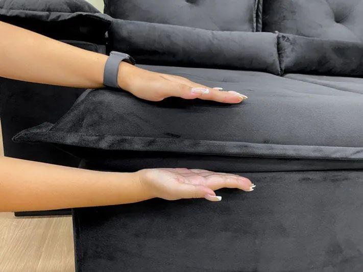 Sofá Retrátil 2 Lugares 200cm Veludo Preto Acari - Foto 3