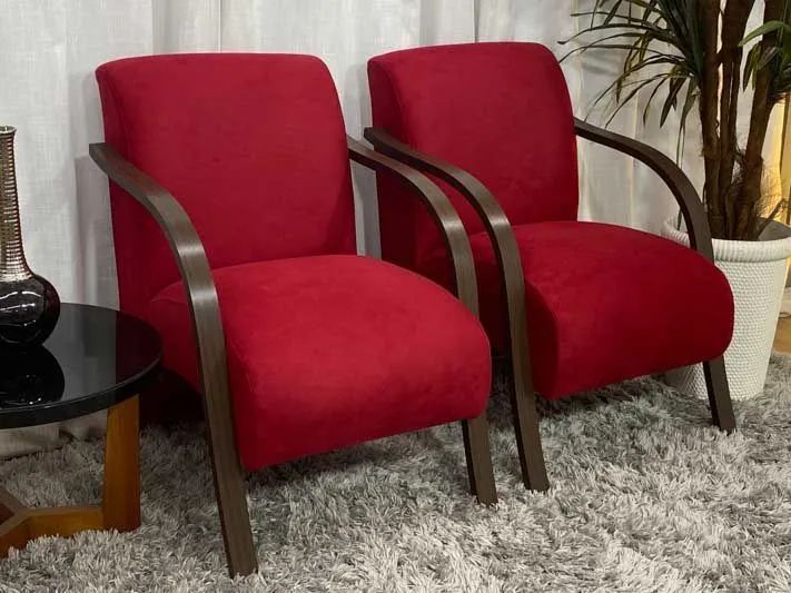 Conjunto de Poltronas 2x1x1 Lugares Vermelho Braço Madeira  - Foto 3