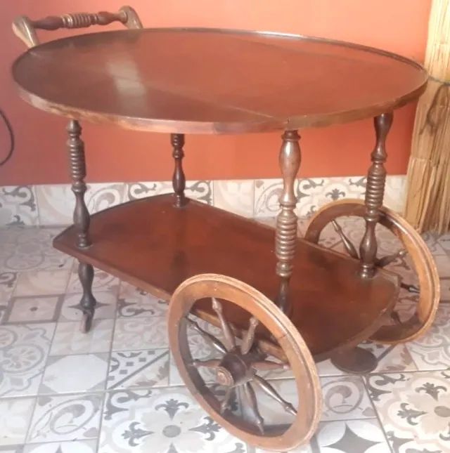Carrinho de chá estilo inglês, de madeira antiga, relíquia - Foto 3