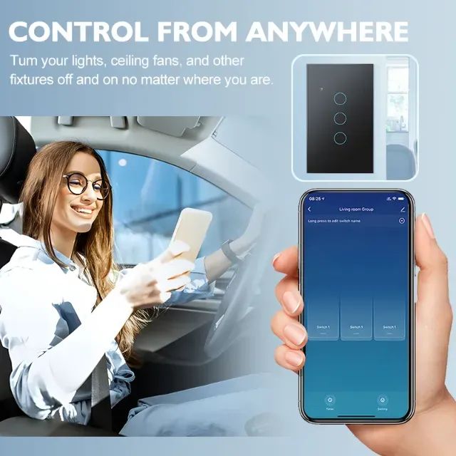Interruptor inteligente (smart switch) 4x2, branco, 3 botões, touch, Wifi, Tuya/Smart Life - Foto 3