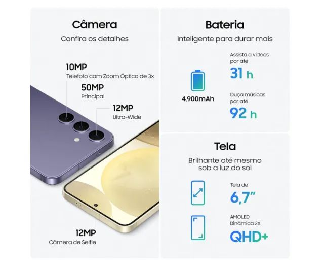Samsung Galaxy S24+, Selfie de 12MP, Tela de 6.7" 1-120Hz, 256GB, 12GB RAM - Cinza - Foto 3