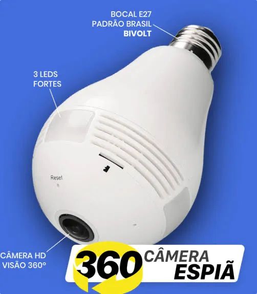 Câmera Espiã Lâmpada HD 360°