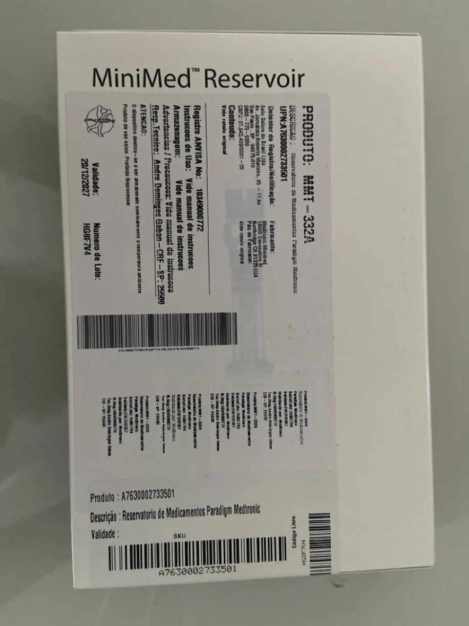 Vendo Reservatório Bomba de Insulina Medtronic 3ml MMT-332A - 10 Unidades