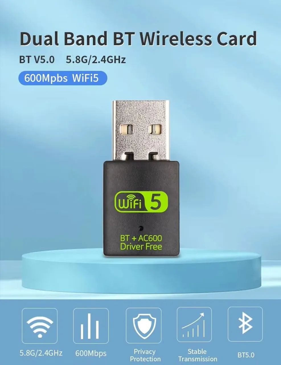 Adaptador Wi-Fi Bluetooth 2 em 1