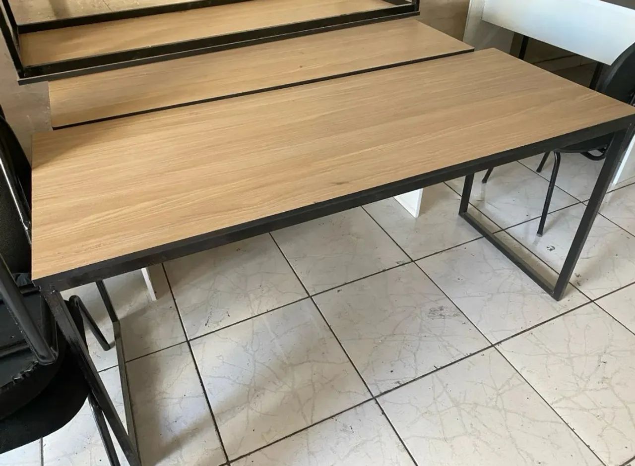 escrivaninha mesa industrial reta carvalho - frete grátis 