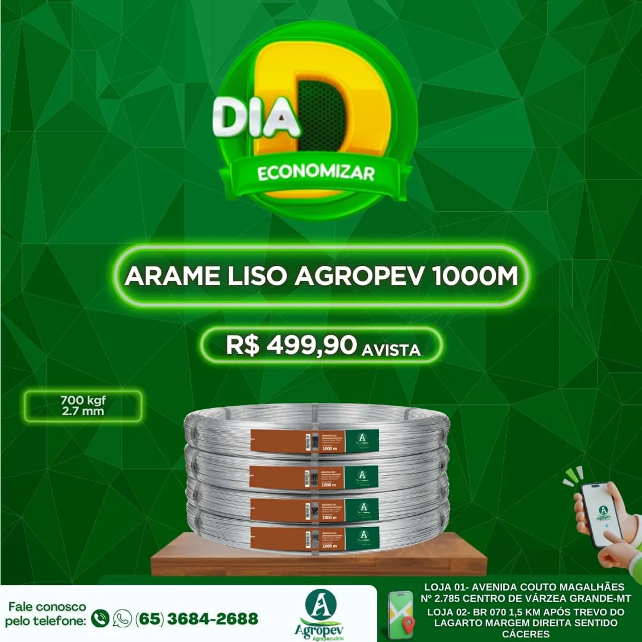 Arame Liso Agropev 1000m por R$499,90 à vista!
