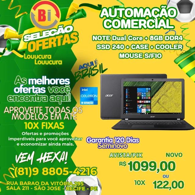 Notebook Acer Aspire 3 Intel Dual  Core  8GB 256GB SSD