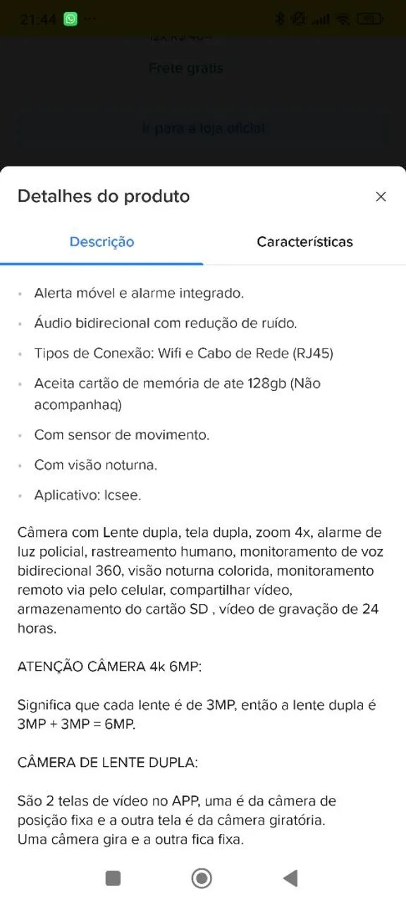 Câmera segurança IP wi-fi P11-qq6 Lente dupla 6 MP Oxeee cor preto Estany Shop - Foto 4