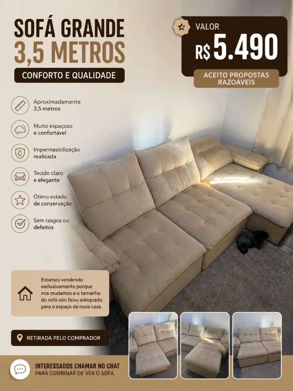 SOFÁ RETRÁTIL GRANDE 3.5 METROS