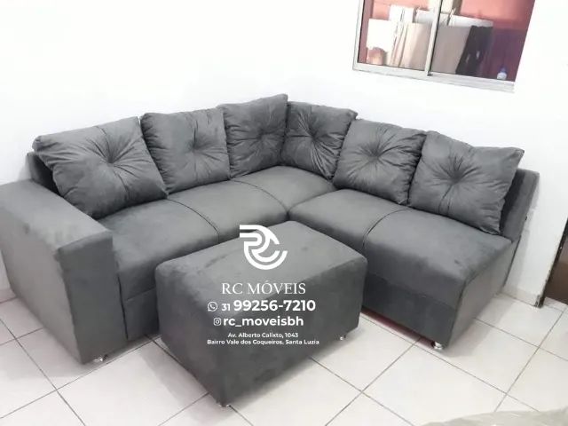 Sofá de Canto com Puff Material suede D33 Confortável Direto da Fábrica