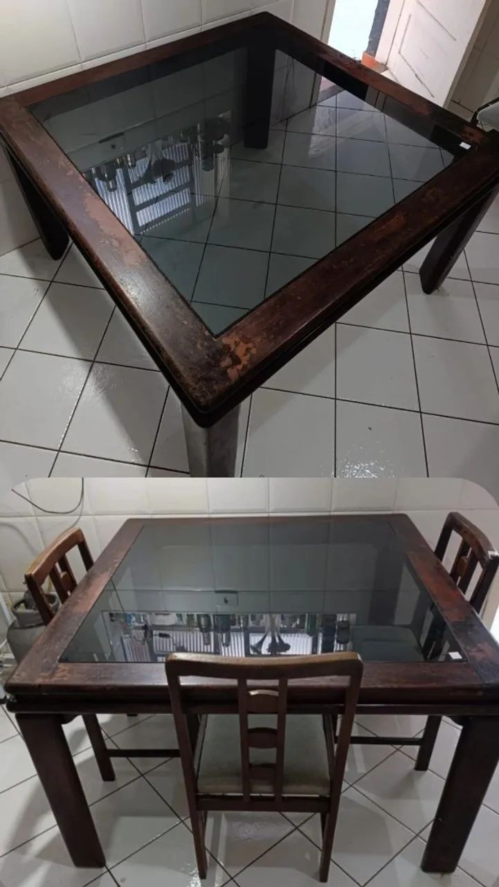 Mesa de Madeira com Tampo de vidro + 3 cadeiras - Foto 3