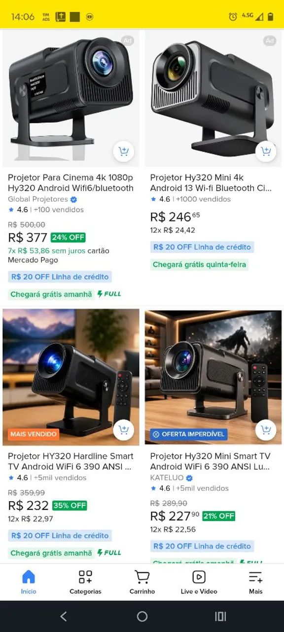 Projetor hy320 com Android wi-fi Bluetooth 