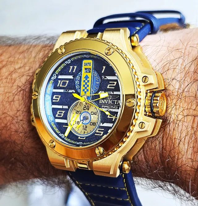 Relógio Invicta Racing Downforce Dourado couro azul - Foto 2