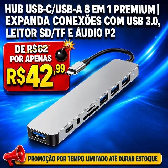 Hub USB-C / USB-A 8 em 1 Premium