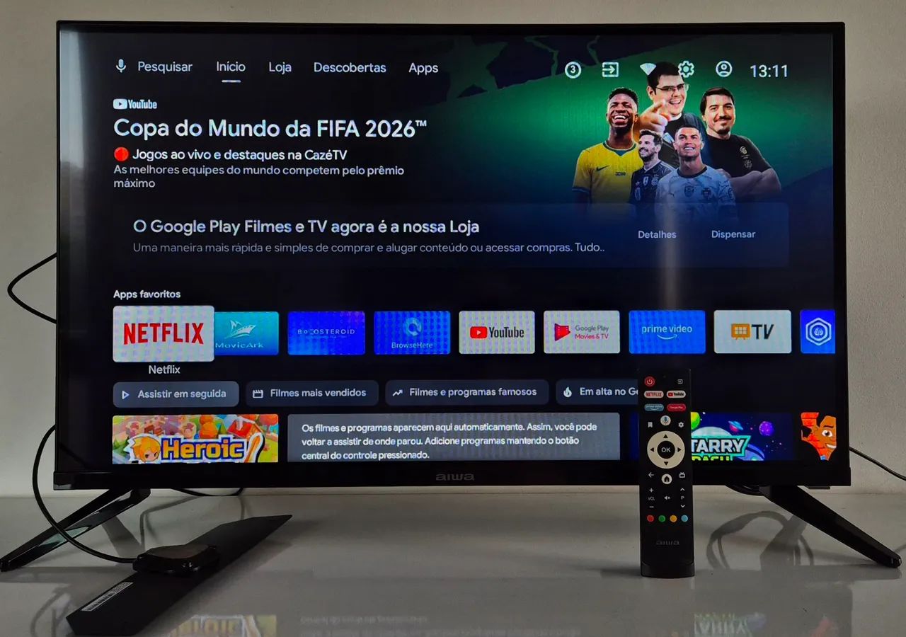 Televisão Aiwa Smart Android Tv Led 32 pol com Controle e Antena Digital Intelbras