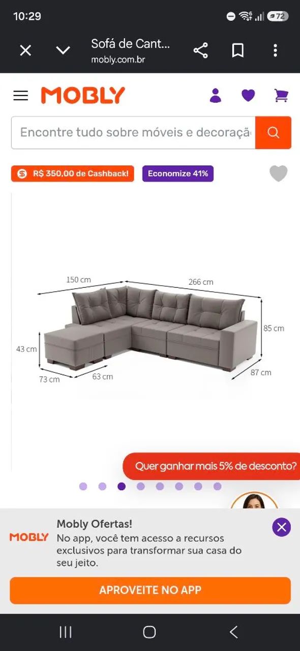 Vendo Sofá de Canto 7 Lugares Glória Suede bege - NÃO RETRATIL - Foto 5