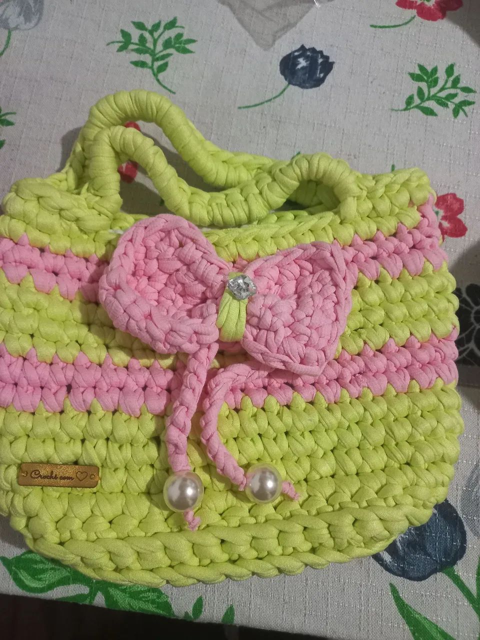 Bolsa de crochê fio de malha 