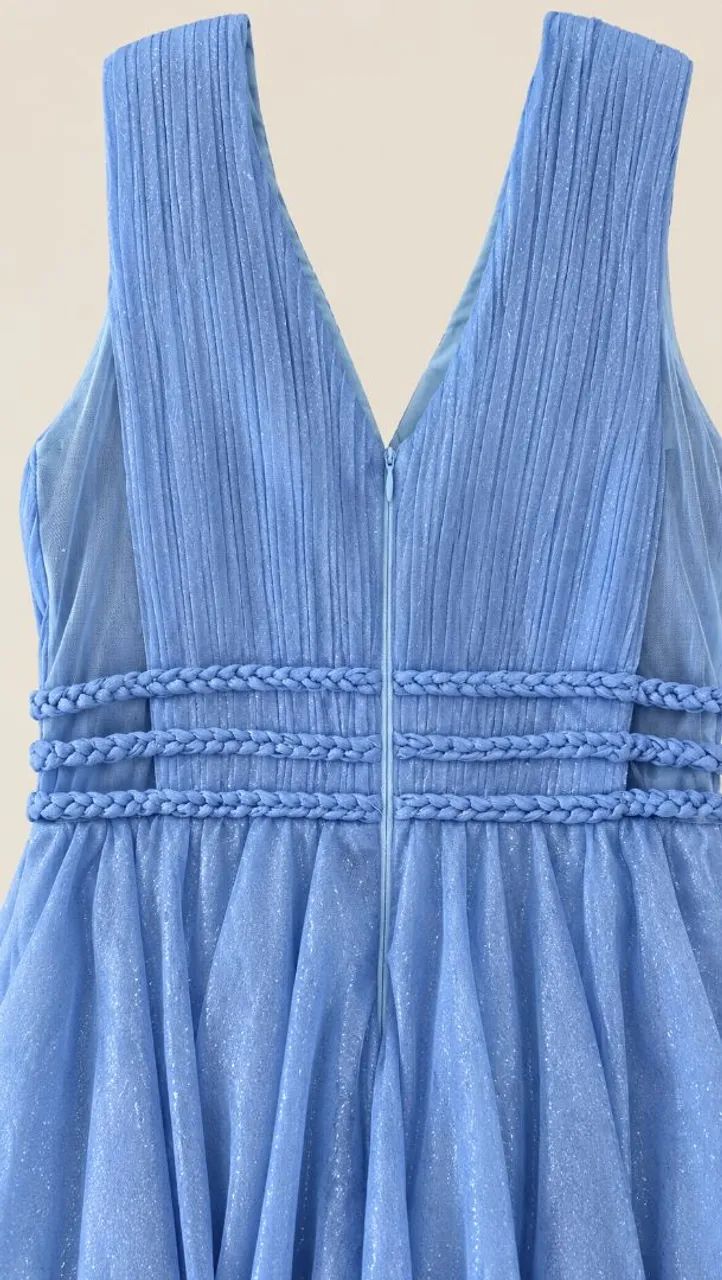 Vestido longo de festa Azul Serenity com brilho - Foto 4