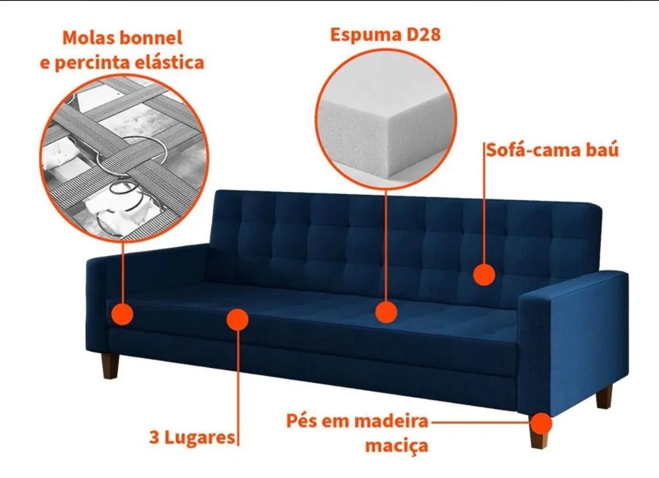 OFERTA! Sofá-Cama 3 Lugares com baú espaçoso: Conforto e Praticidade - Foto 4