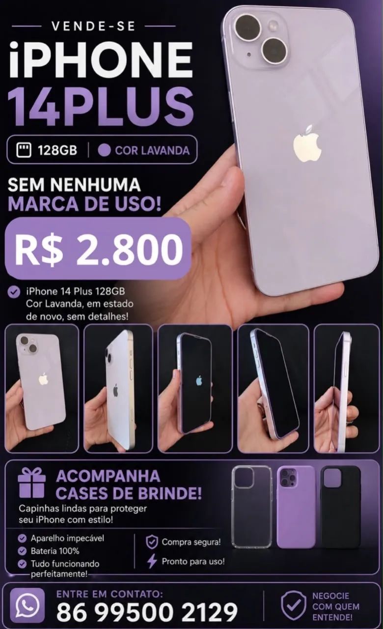 iPhone 14 Plus - Bateria 100% (estado de zero)