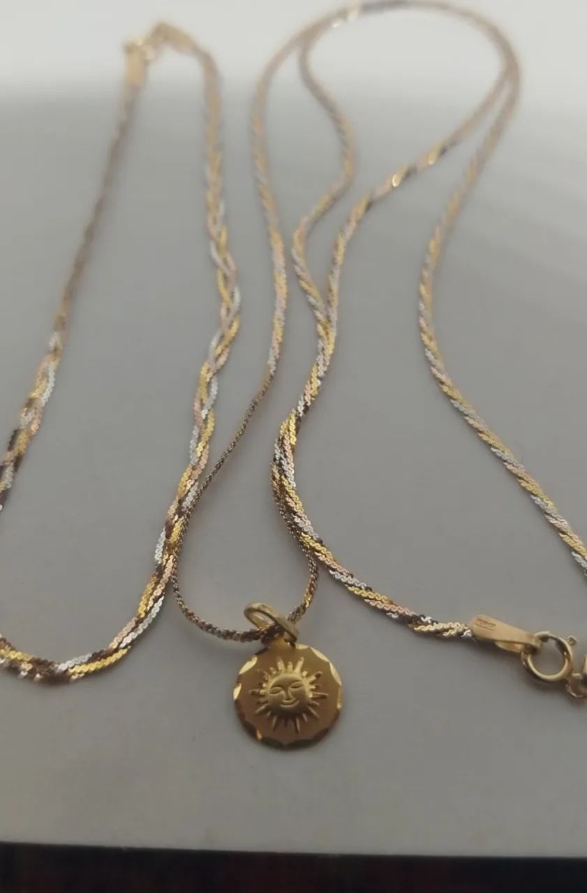 Colar, pingente , pulseira  , tres cores, ouro 18k