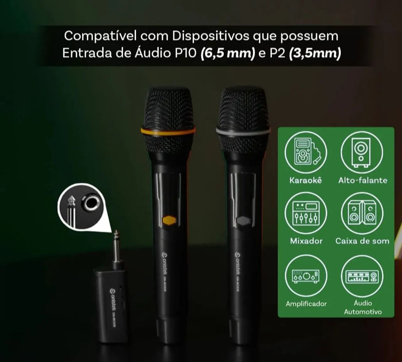 Microfone Dinâmico Uhf Sem Fio Duplo De Mão Karaokê - Foto 3