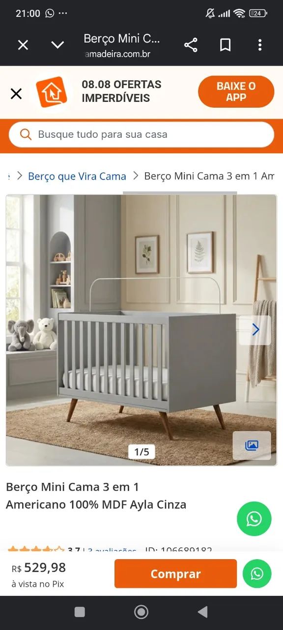 Berço retrô cinza claro