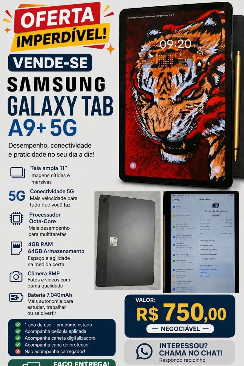 Samsung Galaxy Tab A9+ 5G ? R$ 750