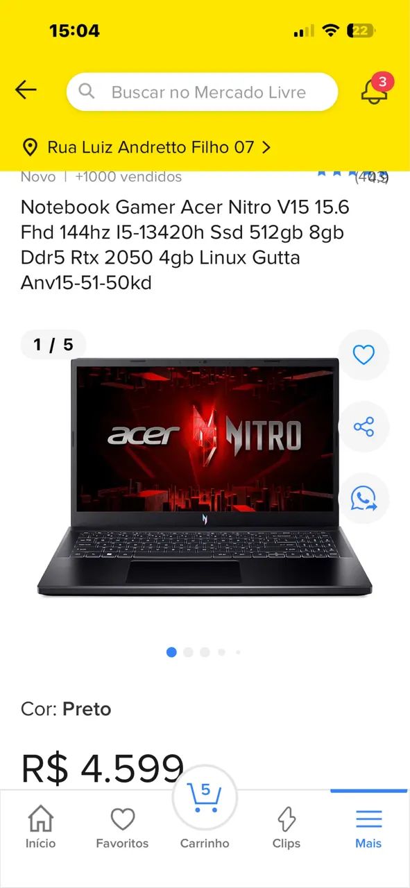 Notebook Acer Nitro V15 Gamer  - Foto 2