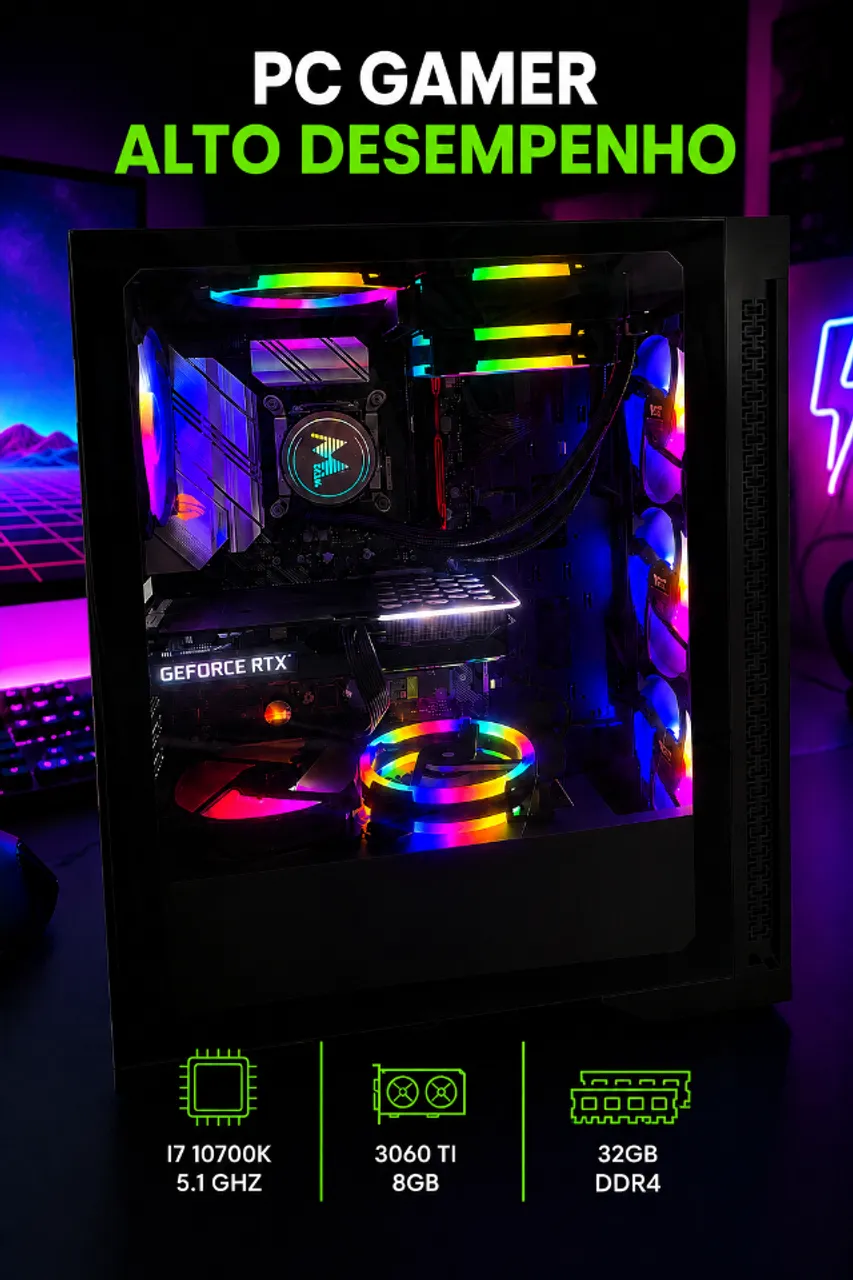 ゲーミングPC i7-10700K/RTX3060Ti/SSD1TB/32GB SETUP GAMER COMPLETO RTX 3060 TI + I7 10700K + 32GB DDR4