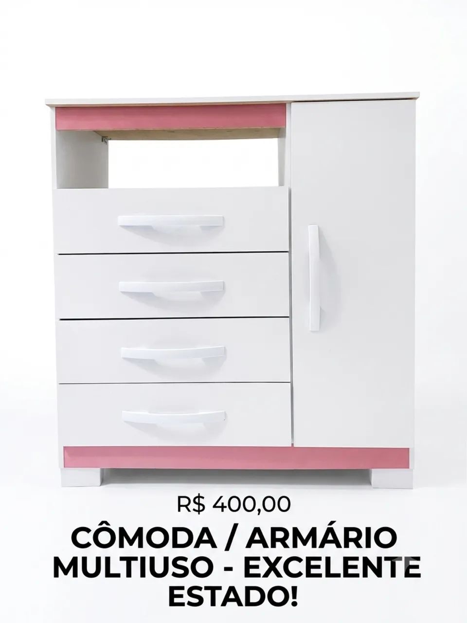 ? Cômoda Infantil / Multiuso com 4 Gavetas e Porta - Prática e Conservada!