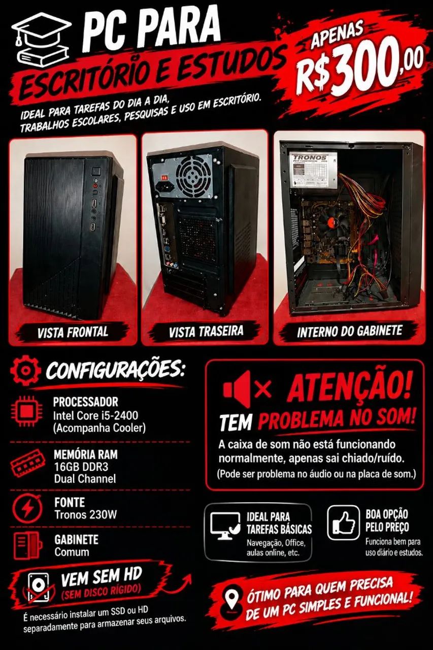 PC PARA ESCRITÓRIO E ESTUDOS - R$300,00