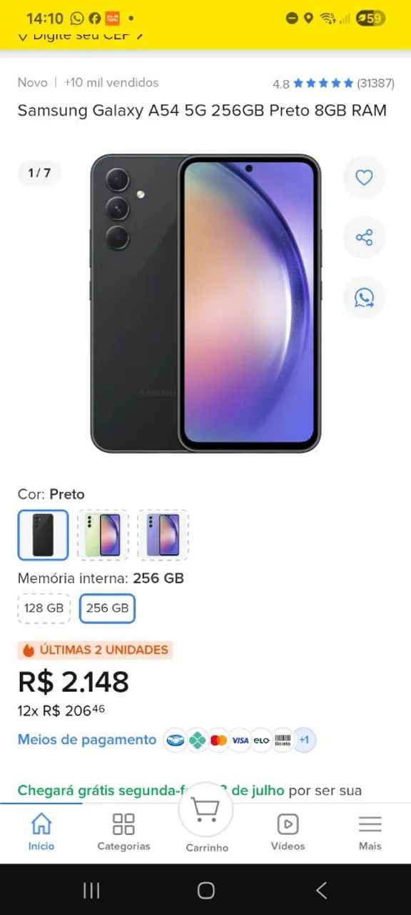 A54 256 gb 8 de ram