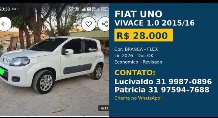Fiat Uno UNO VIVACE/RUA 1.0 EVO Fire Flex 8V 5p 2016
