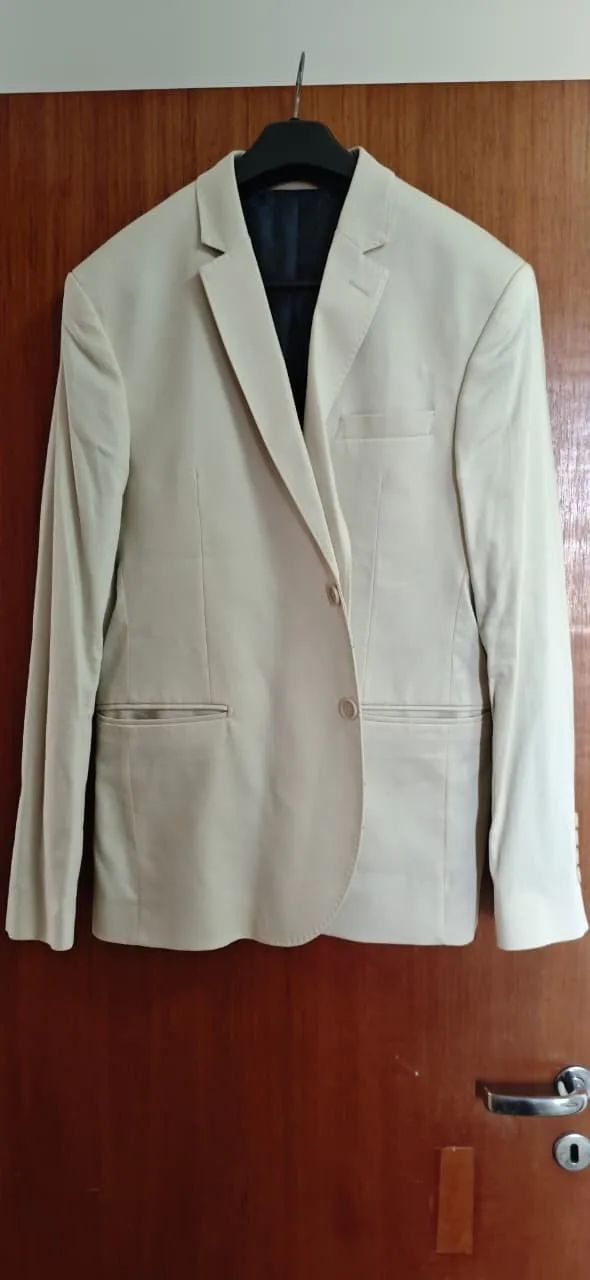Terno Masculino Delucca Bege Claro 52/42 - Blazer + Calça + Capa
