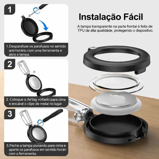 Capa Para Airtags, A Prova D'água De Tpu Chaveiro Ipx8 Preto - Foto 5