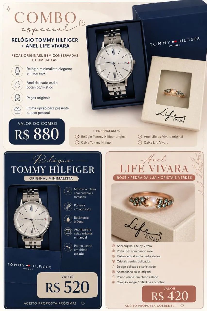 Anel Vivara e Relógio Tommy Hilfiger