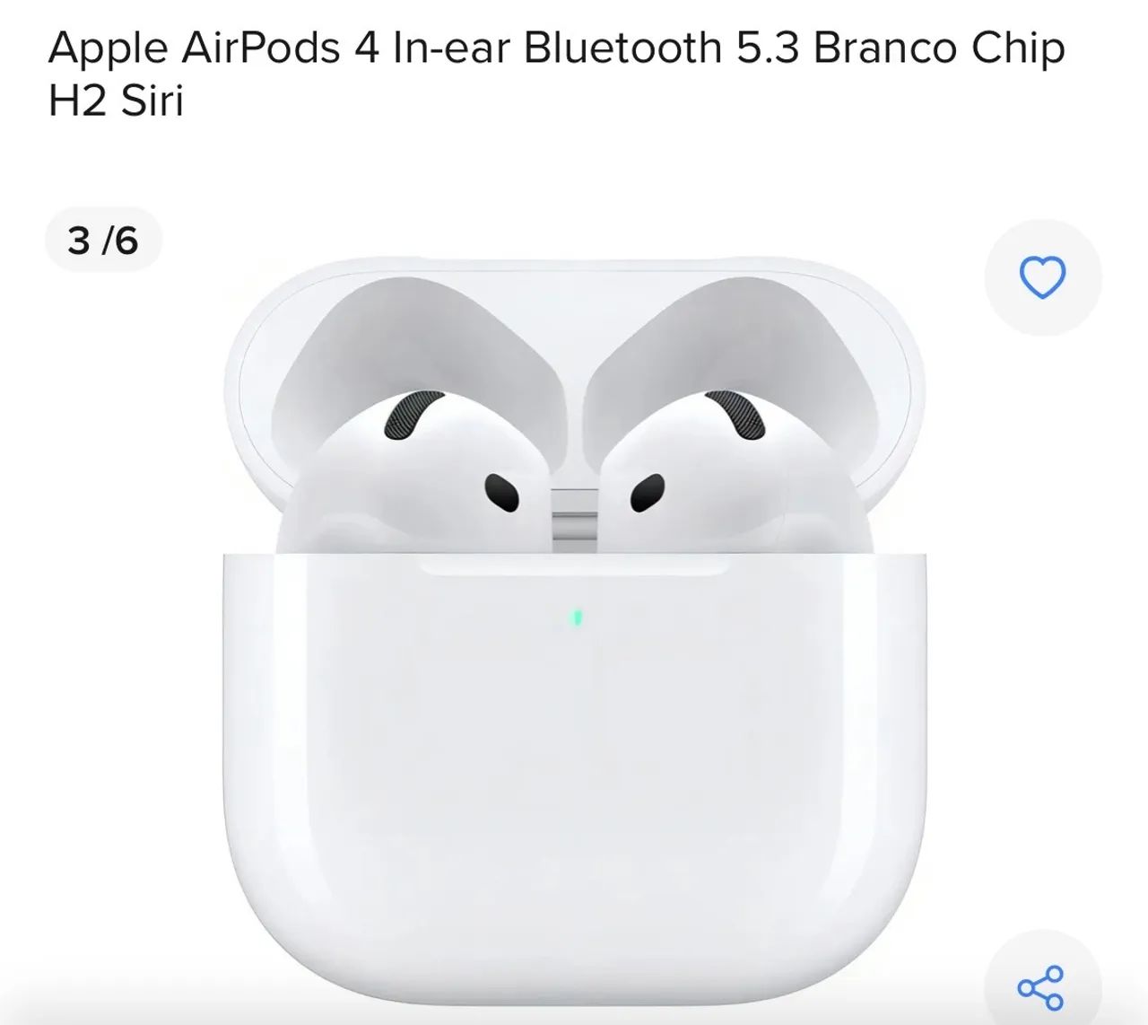 Apple AirPods 4 1個のみ Apple AirPods 4 In-ear Bluetooth 5.3 Branco Chip H2 Siri