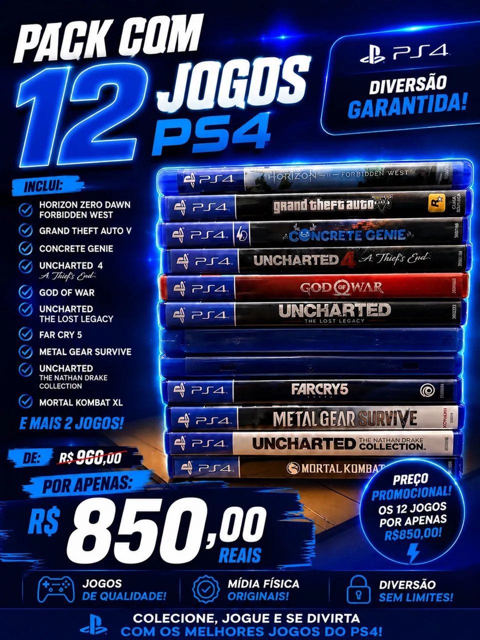 Pack 12 jogos PS4 e PS5