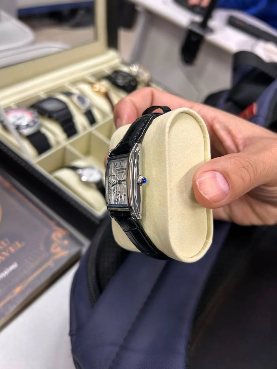 Relógio Sanda Prata com Pulseira de Couro Preta - Foto 3