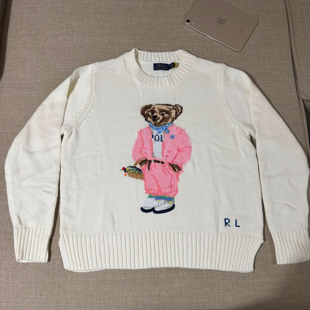 suéter polo ralph lauren bear off white