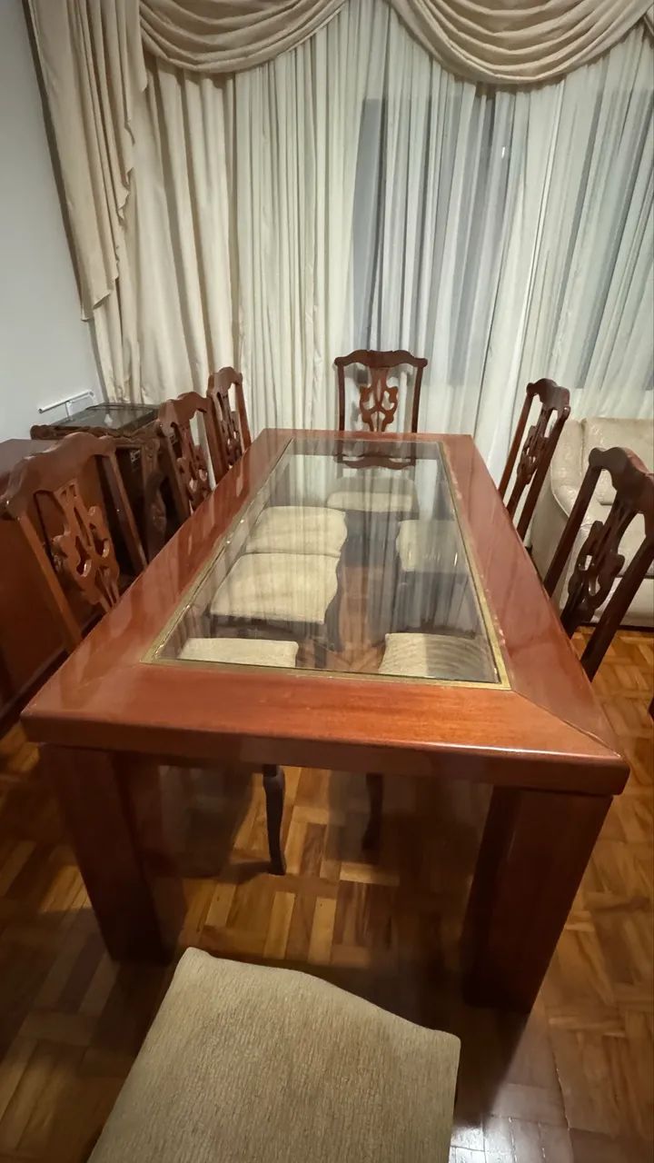 Conjunto Sala de Jantar Mogno Mesa 8 Cadeiras Clássico - Foto 4