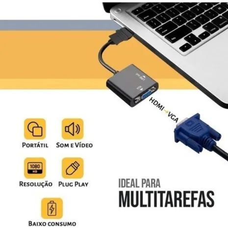 Cabo Adaptador Conversor Hdmi Vga P2 Auxiliar Áudio - Foto 2